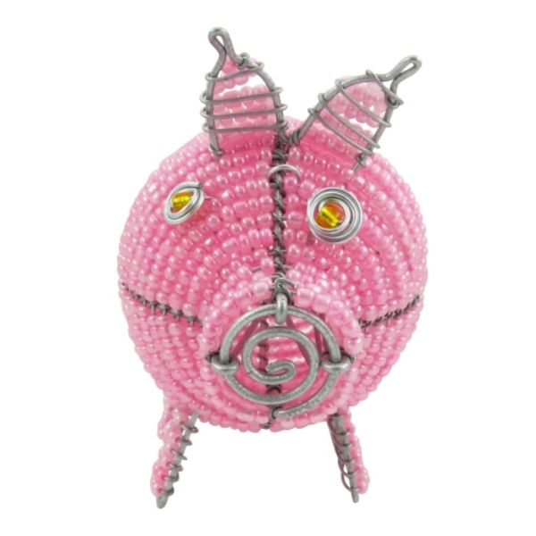 Picture of beaded wire pig - pink