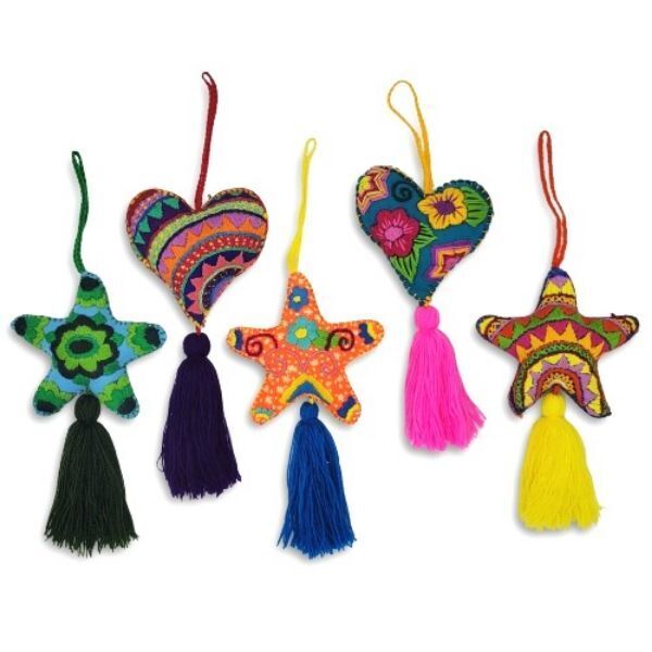 Picture of embroidered star and heart ornaments